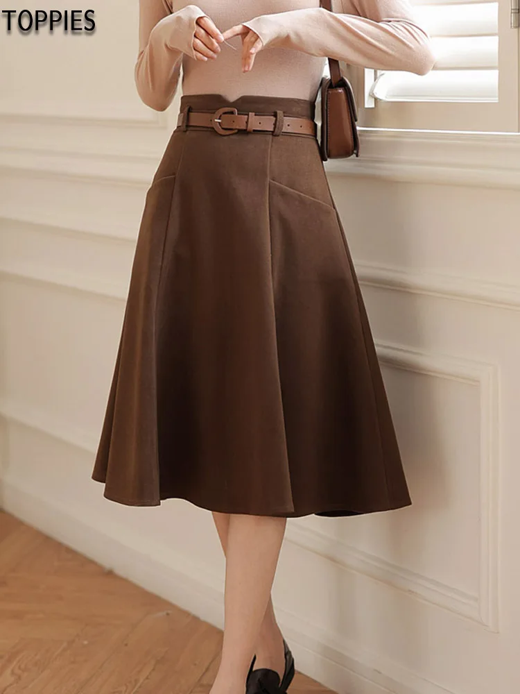 

Осенняя шерстяная трапециевидная юбка средней длины, приталенная Яркая юбка А-силуэта в стиле ретро, юбка-зонтик