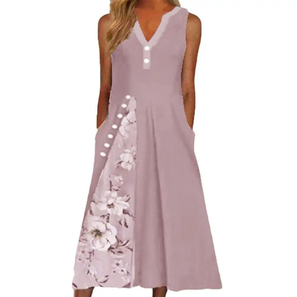

40%HOT Women Dress Floral Print Patchwork Spring Summer Sexy A-Line Long Dress for Vacation