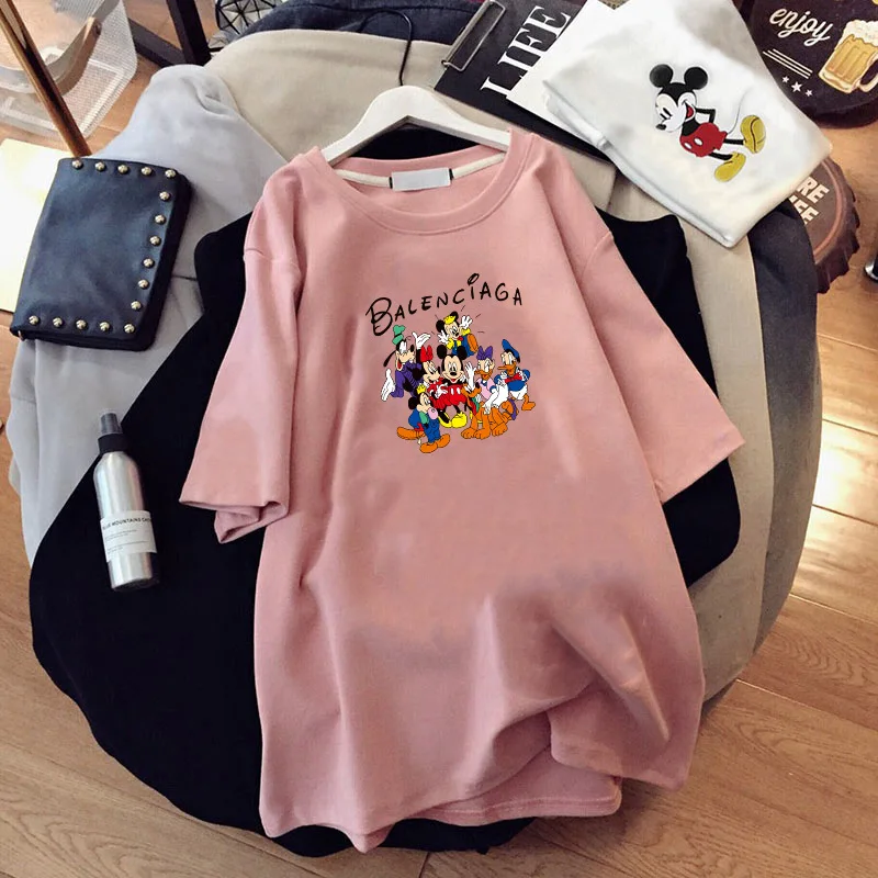 

Summer T-shirt Mickey Fashion New Mid-length Short-sleeved Loose Thin T-shirt Cartoon Round Neck Casual Women's Top Trend