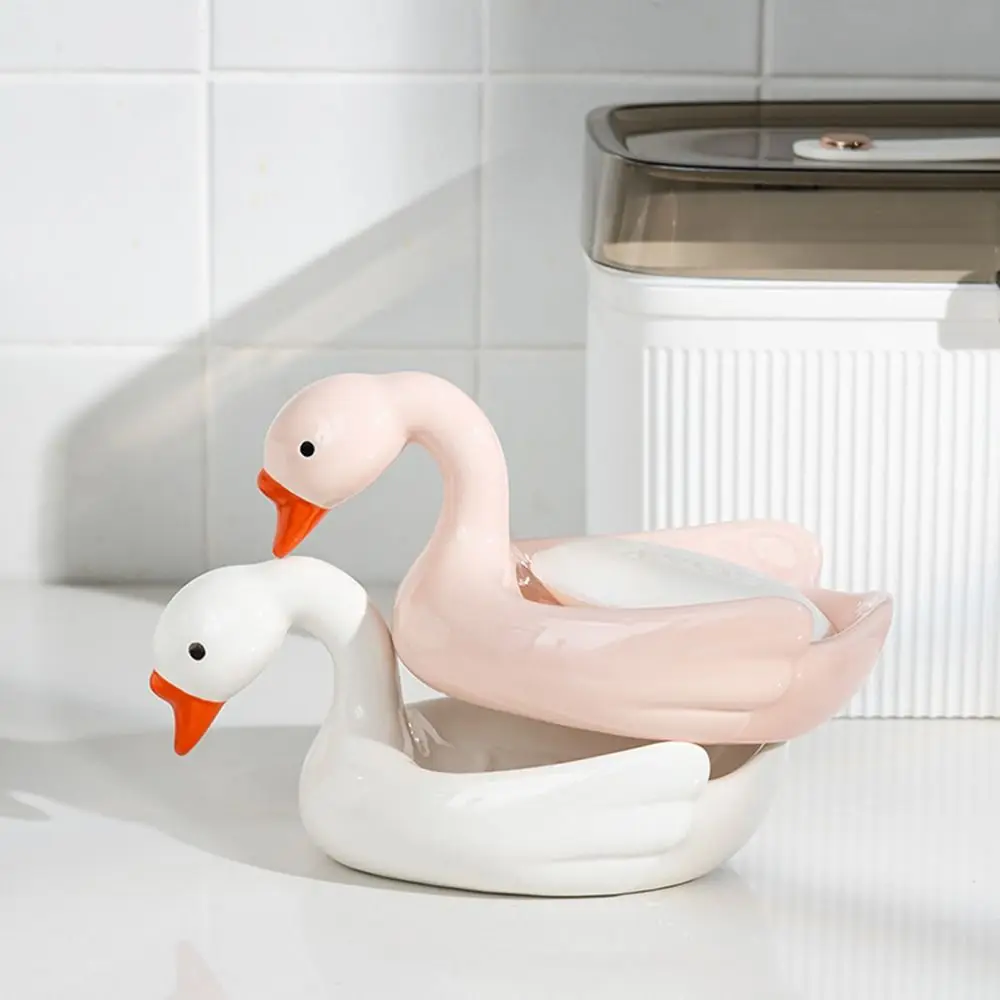 

Self Draining Drain Soap Box Cute Cartoon Ceramic Soap Dish Multi-Purpose Waterproof Swan Soap Case Kitchen Accessories