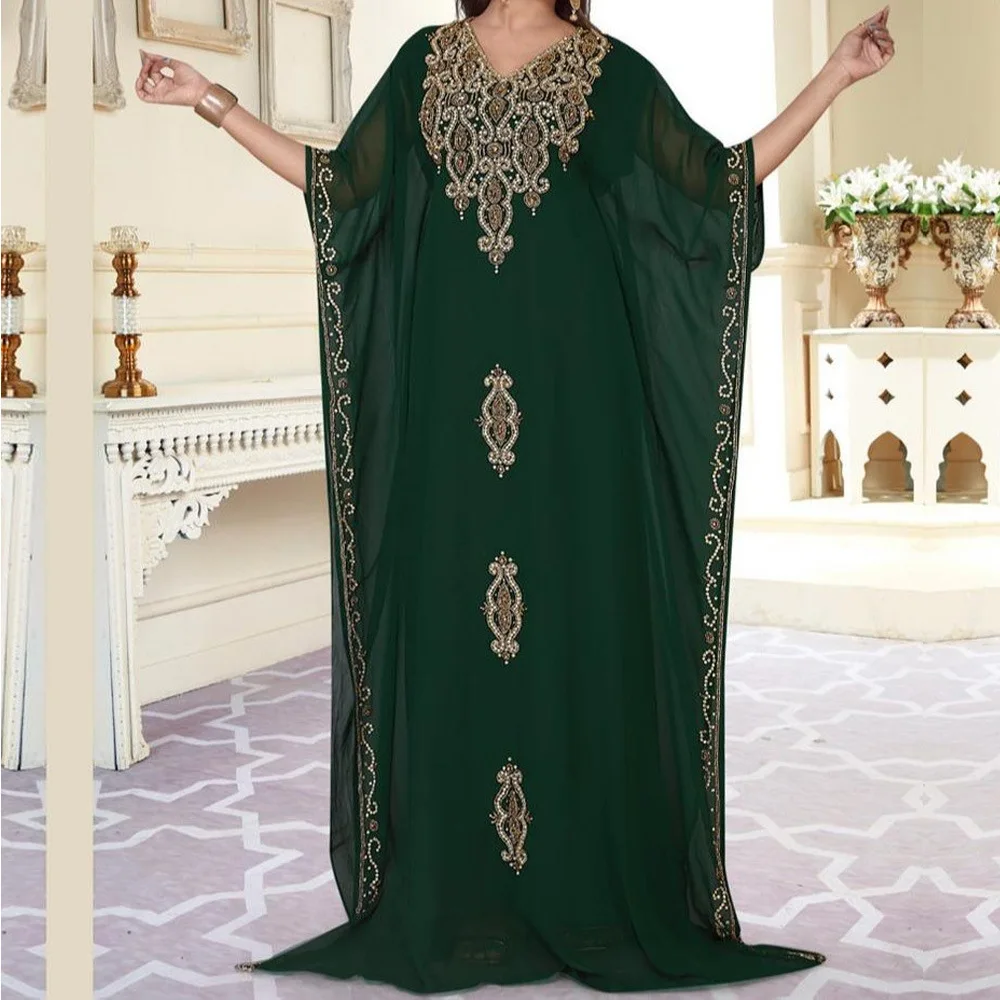 Платье женское длинное шифоновое в мусульманском стиле, зеленое пляжное платье с защитой от солнца, для отдыха на Ближнем Востоке, летняя од...