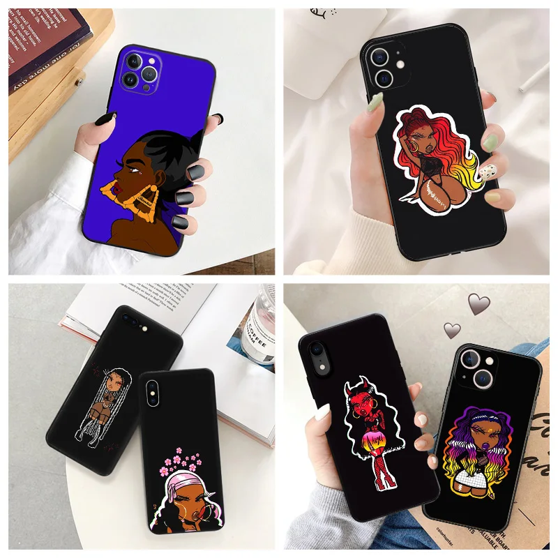 

Black Matte Anti-Drop Phone Case For iPhone 14 12 13 Pro Max 11 Mini 7 8 6 s Plus XS X XR SE Luxury Black Girl Melanin Art Cover
