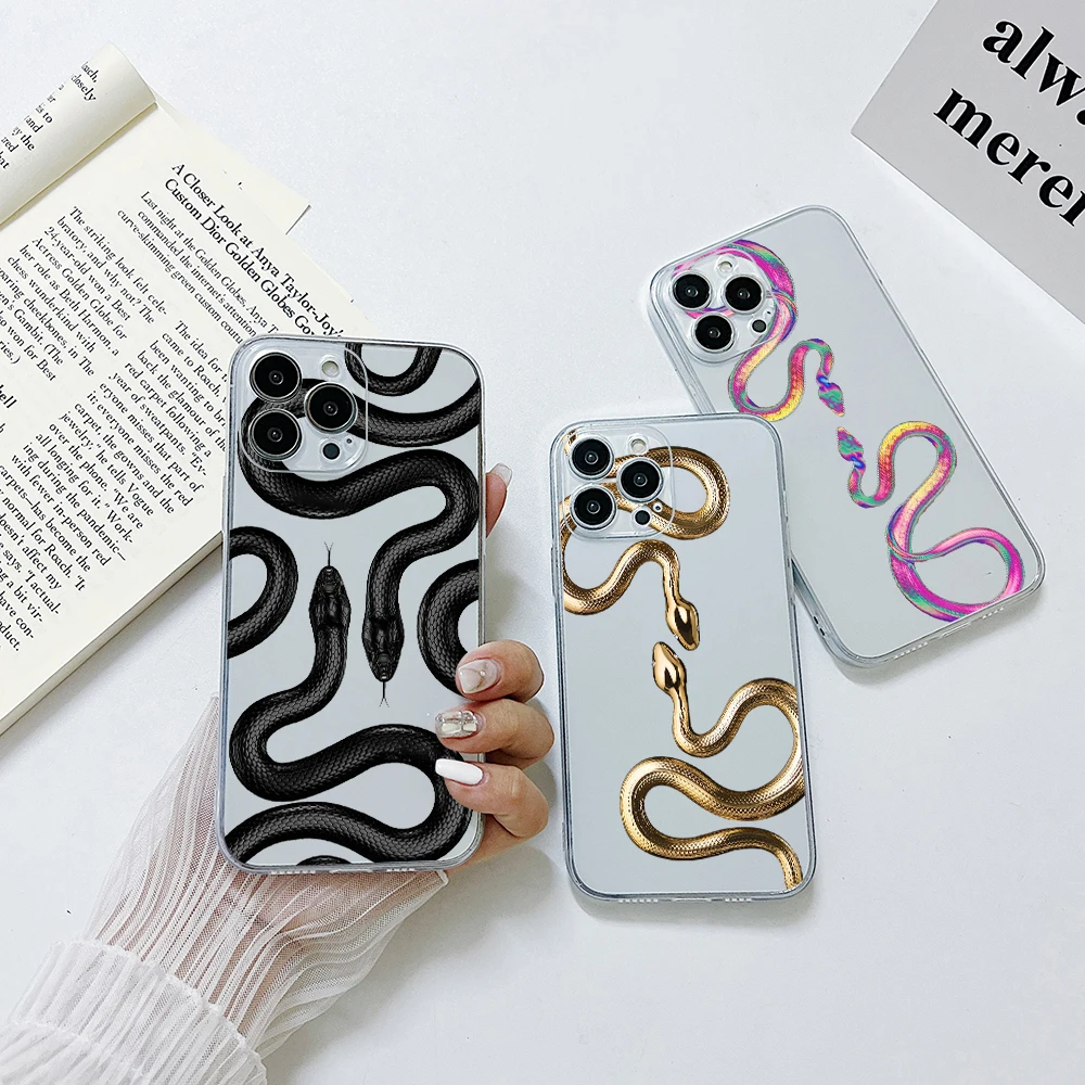 

The Snake Gold Black Phone Case For iphone 14 13 12 11 XS Pro Max Mini X XR 6 6S 7 8 Plus SE 2020 Soft Silicone Transparent Capa