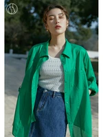 dushu shirt collar women button up blouses sunscreen shirt loose casual summer thin blouse office lady solid straight shirts