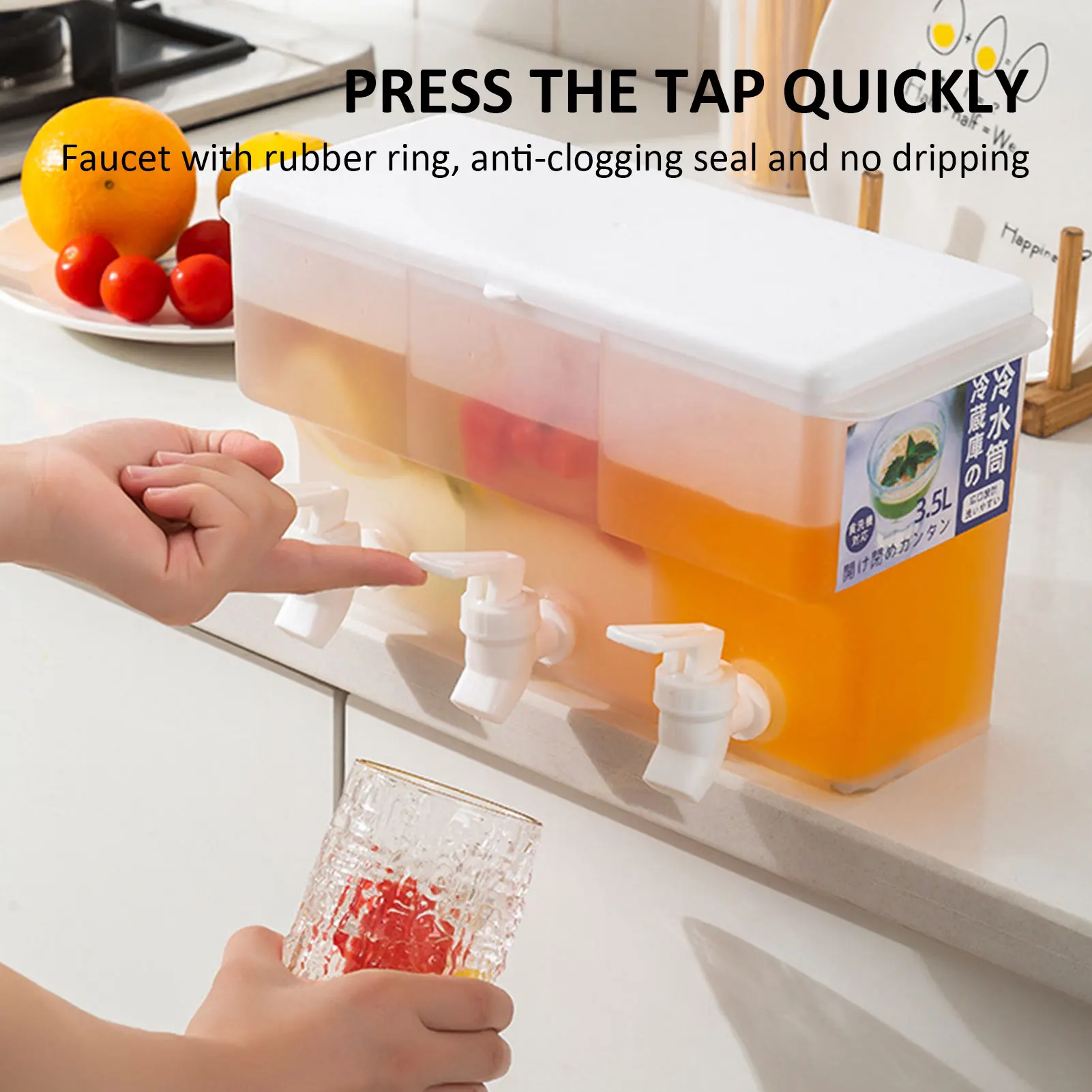 

3.5L Beverage Dispenser With Faucet 3 Compartments Large Cold Drinkware Kettle Pot Water Summer Cool Water Bucket