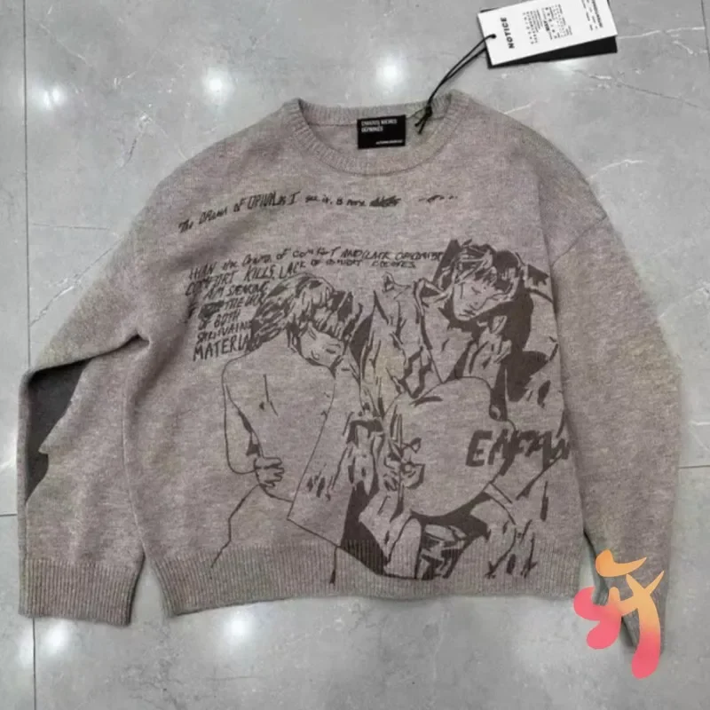 Зимний винтажный повседневный шерстяной свитер с круглым вырезом и принтом для