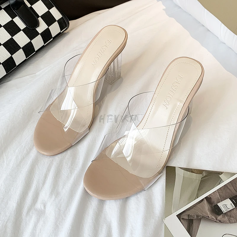 

2022 Summer High Heels Women Transparent Sandals Party Wedding Clear Jelly Crystal Shoes Pumps Women Slippers Big Size 41