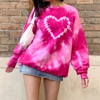 tie dye love print pullover women y2k o neck mid length sweatshirts 2021 new fashion indie casual long sleeve tops spring autumn
