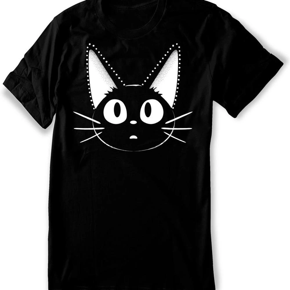 

Black cat shirt Jiji shirt anime kawaii japanese kitty face kitten cat lovers gift Men Women sizes Hand Screenprinted