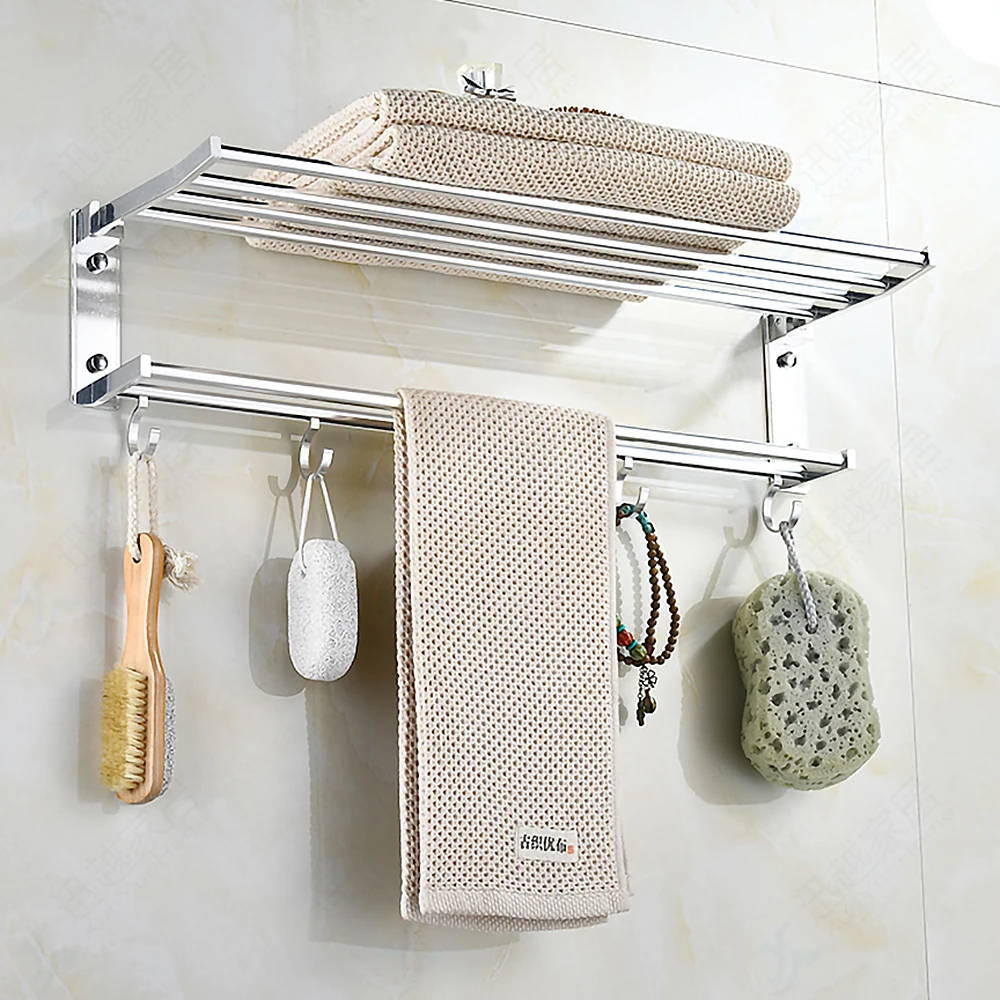 towel rack 40 60 cm folding holder with hook shower hanger bright silver storage aluminum organizer shelf bathroom accessories free global shipping