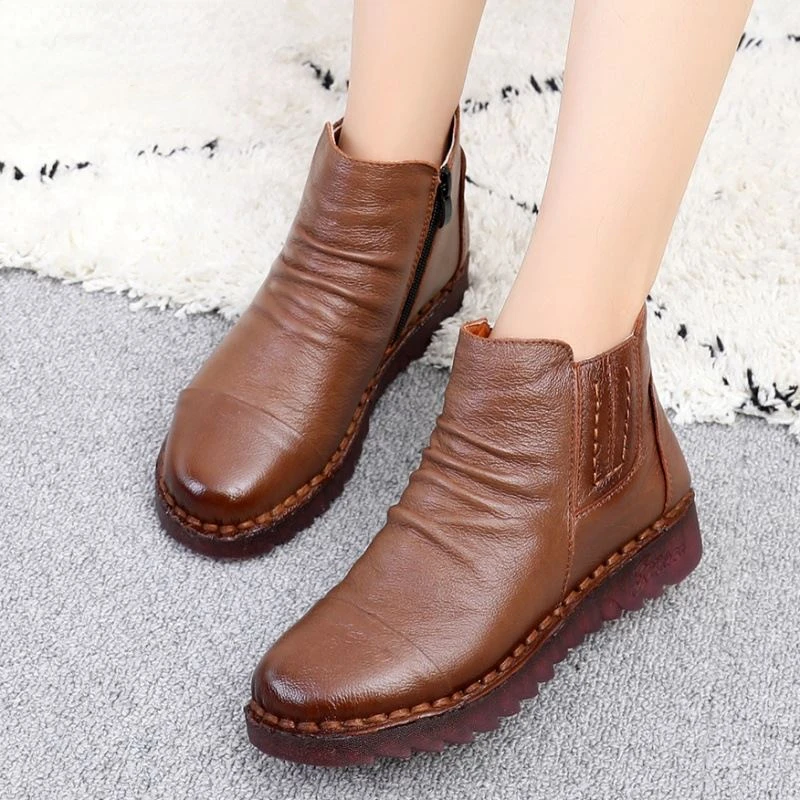 

2022 Fashion Winter Women Shoes Woman Genuine Leather Flat Ankle Boots Women Waterproof Wedge Warm Boots Womens Boots Ankle