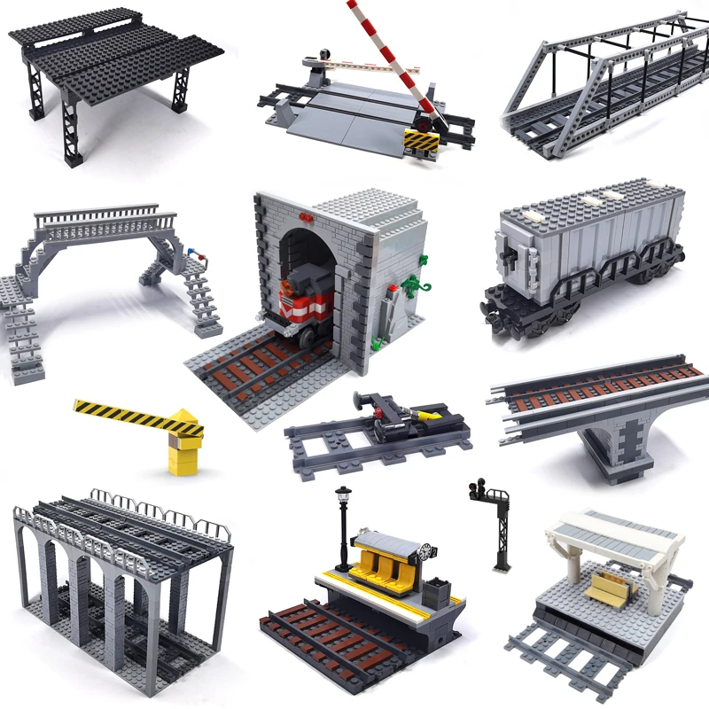 

City Train Tracks Figures Accessories Building Blocks Overpass Platform Traffic Light Prop Moc Bricks Castle Children for Toys