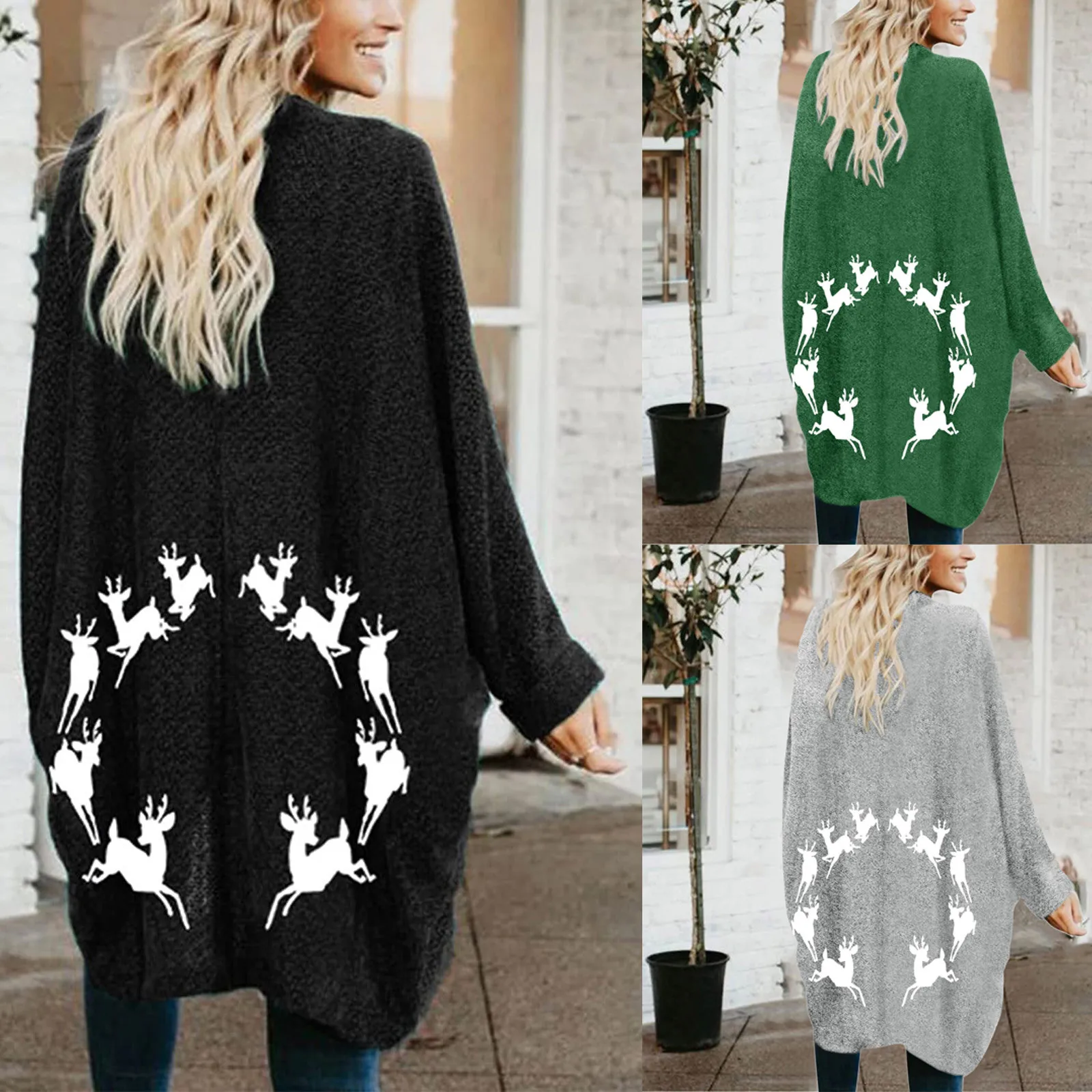 

Cardigan Mid-length Christmas Cardigan Christmas Long Cardigan Women's Solid Leopard Sweater Coat Sweater Duster for Women