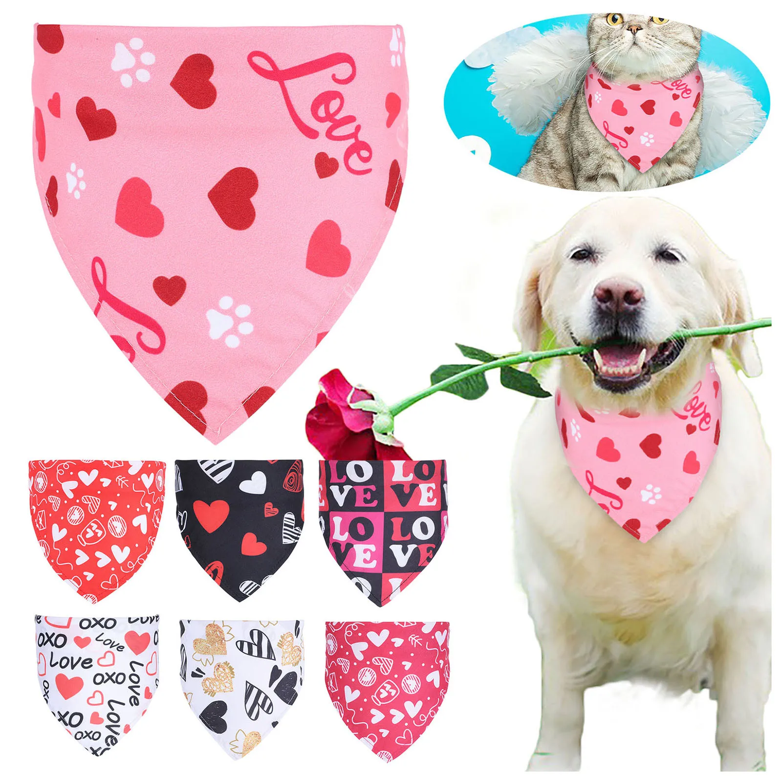 

Шарф для домашних животных на День святого Валентина, слюнявчик для собак, однослойный полиэстеровый клетчатый шарф для любимых, треугольн...