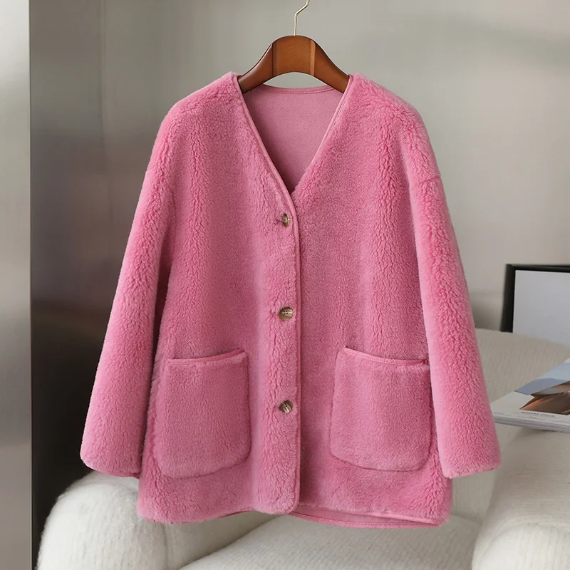 Autumn Winter 2022 New Style Real Lamb Fur Overcoats Women's Long Lamb Fur Genuine All-match Color Female Matching Jackets C28