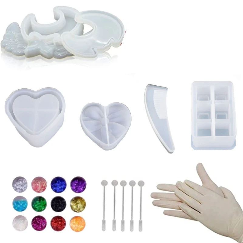 

Формы для силиконовой смолы «сделай сам», набор форм для литья, силиконовые формы для шкатулки ювелирных изделий с крышкой, стойка для хране...