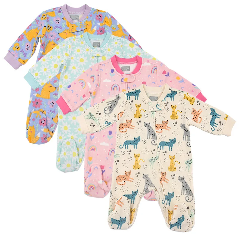 

Autumn and Winter Baby Clothes Boys and Girls Long-Sleeve Zipper Fleece Jumpsuit Foot-Wrapped Jumpsuit Crawling Suit