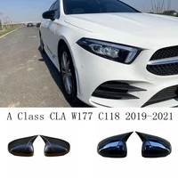2pcsset car horns rearview mirror cover for mercedes benz a class cla w177 c118 2019 2021 left hand drive mirror cover