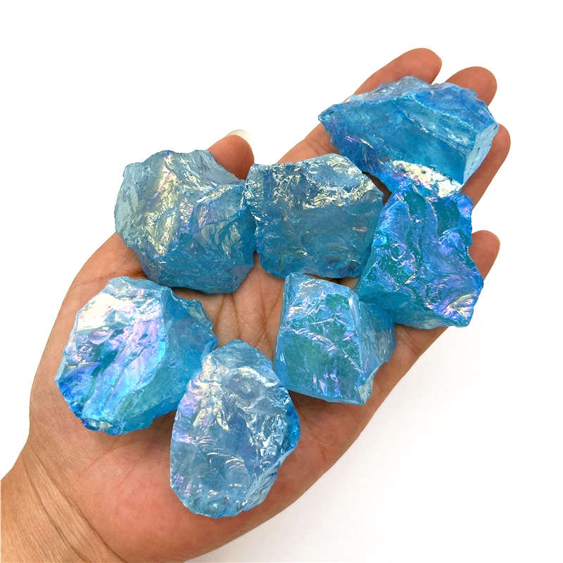 Красивые 100 г натуральные гальванические камни с голубым кварцевым кристаллом Aura