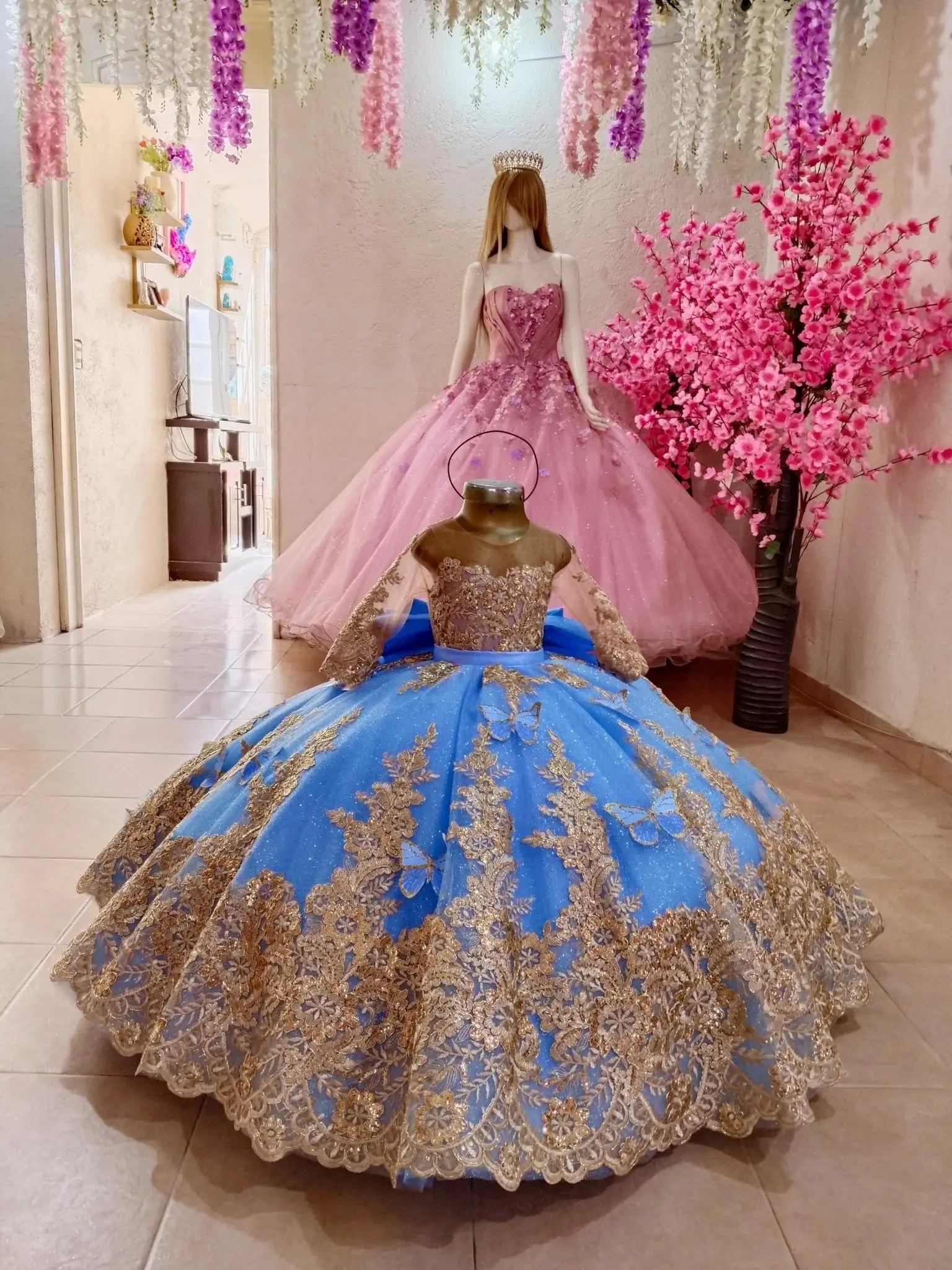 Фото Роскошное синее платье для девочек с золотыми аппликациями, длиной в пол, с бантом, для свадьбы, классических дней рождения, вечеринок и в качестве платья подружки невесты №2