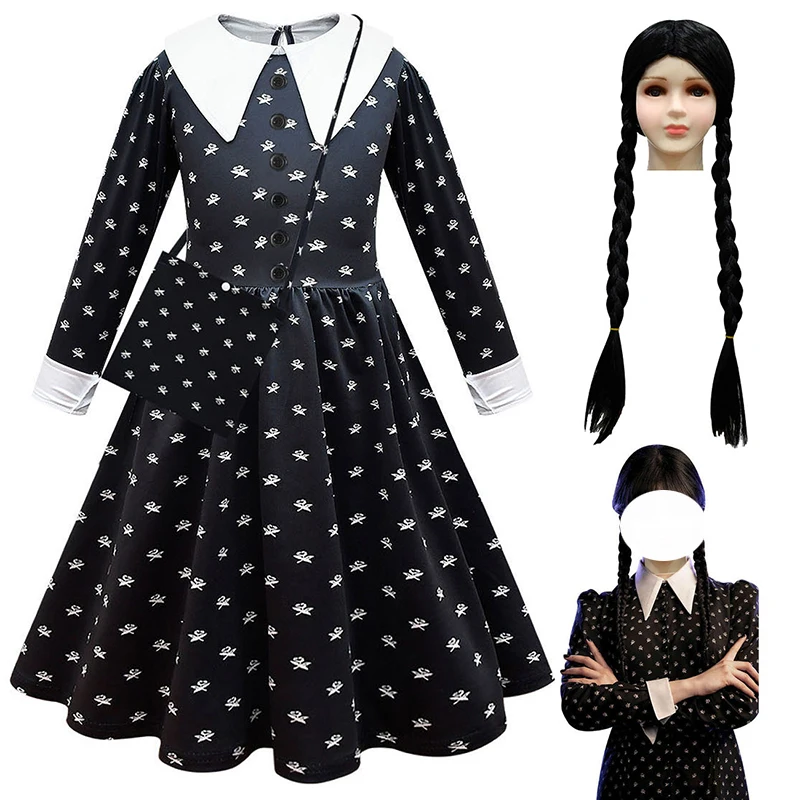 

Wednesday Addams Cosplay For Girl Costume 2023 New Princess Dress Carnival Costumes Kids Vestidos Party Dresses 4-12 Years Old