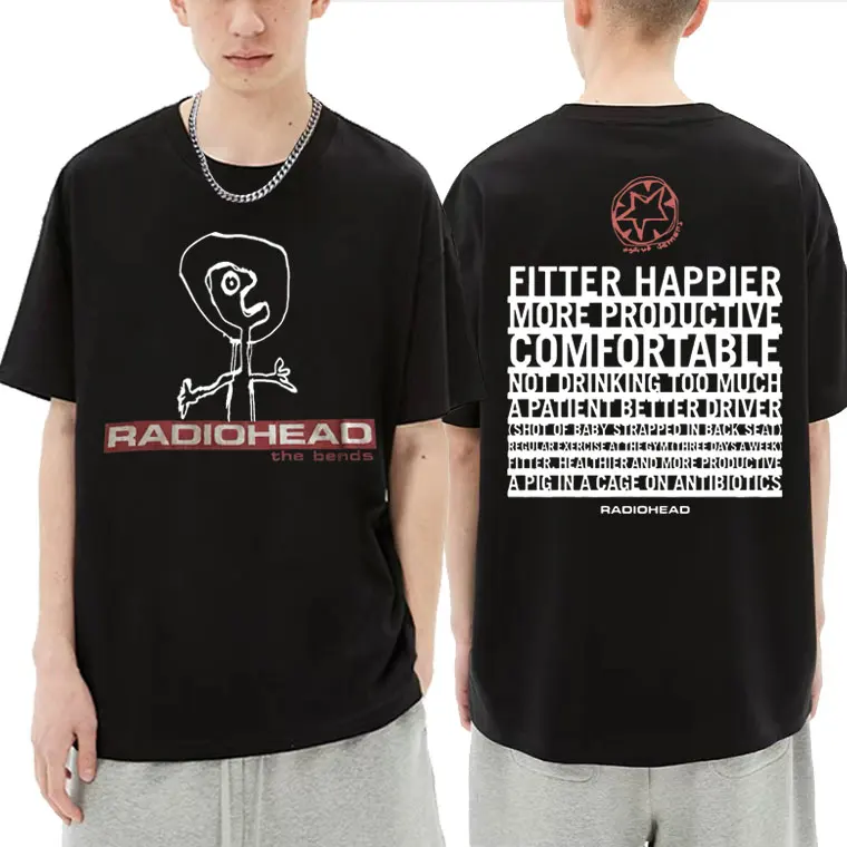 

Radiohead The Bends Album Music Man Woman Punk T Shirt Double Sided Graphic Print Tshirt Mens British Vintage Rock Band T-shirts