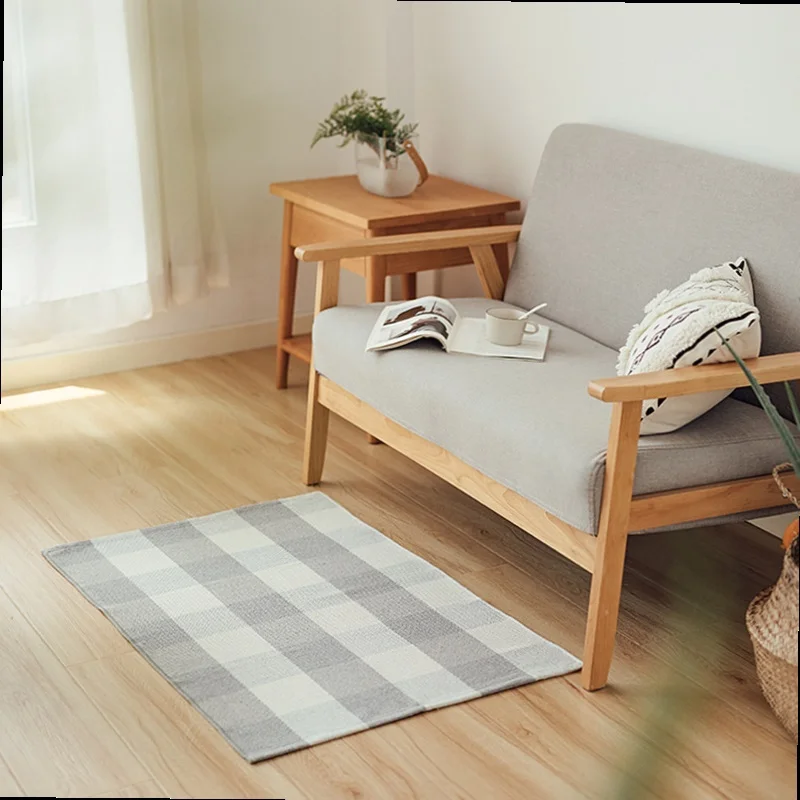 

2022 литературный скандинавский искусственный серый белый клетчатый маленький коврик ручной работы хлопковый коврик для входной двери прик...