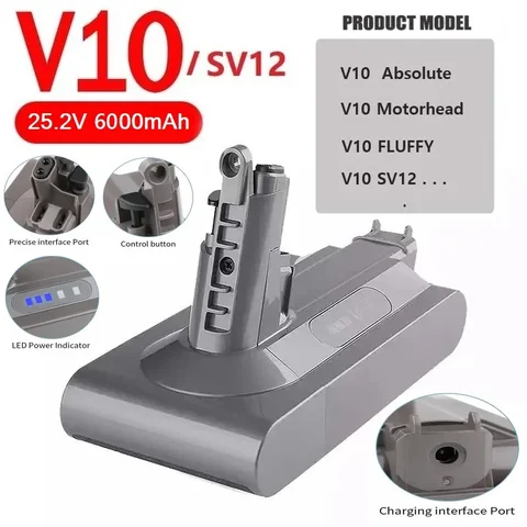 Аккумулятор для пылесоса Dyson V6 V7 V8 V10 V11 DC31A DC34B, батарея 6000 мАч, подходит для моделей SV03 DC62 SV10 SV11 SV12 SV14 SV15