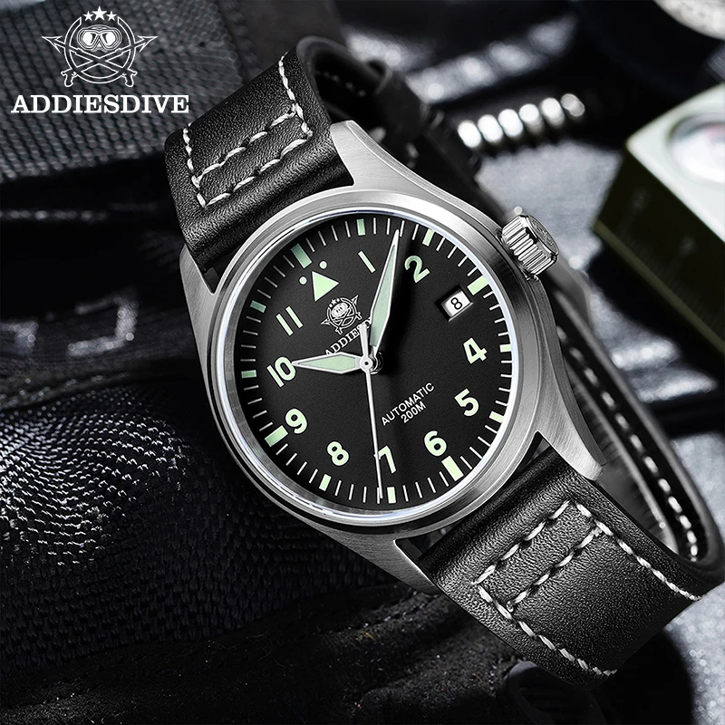 Фото ADDIESDIVE AD2519 reloj hombre сапфировые автоматические механические часы с черным циферблатом, водонепроницаемые 200 м, дайверские часы, супер светящиеся часы №5