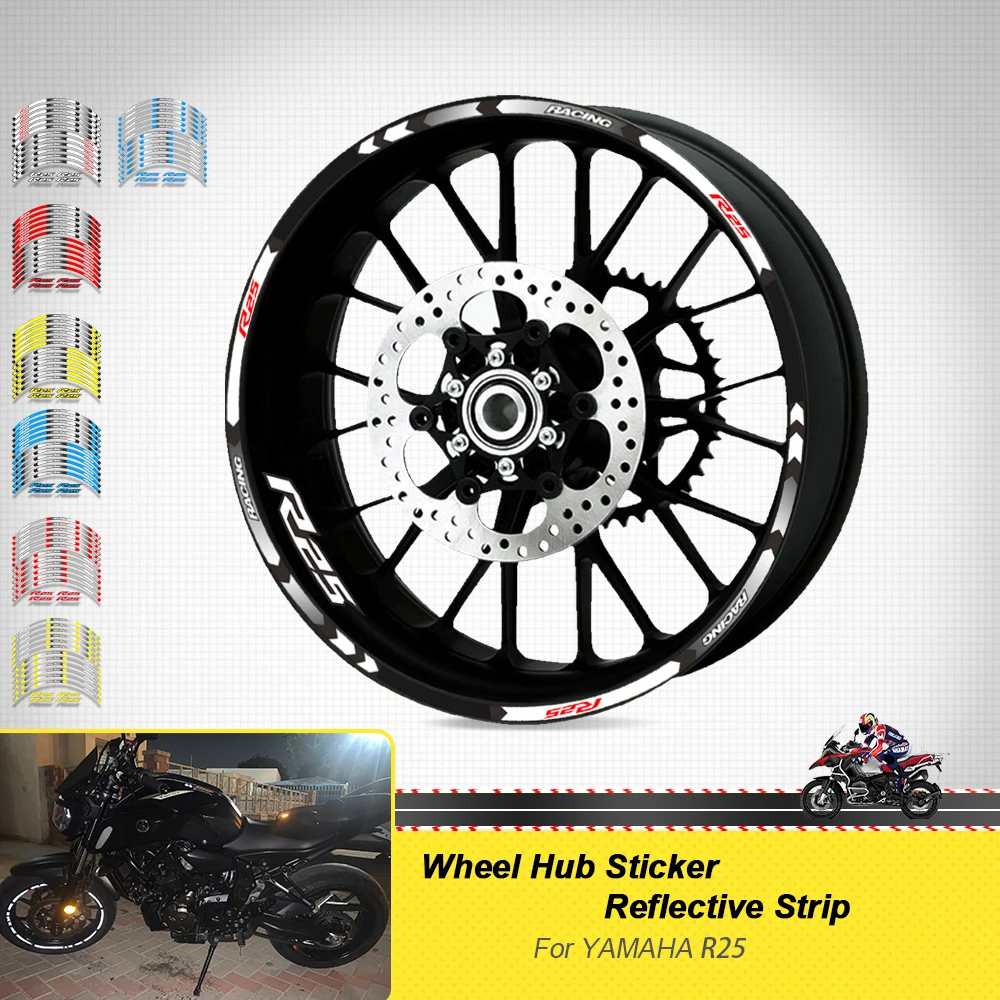

Motorcycle Accessories Sticker Wheel Reflective Stripe Rim Tire Waterproof Decorative Decals Set ForYamaha YZFR25 YZF R25 17inch