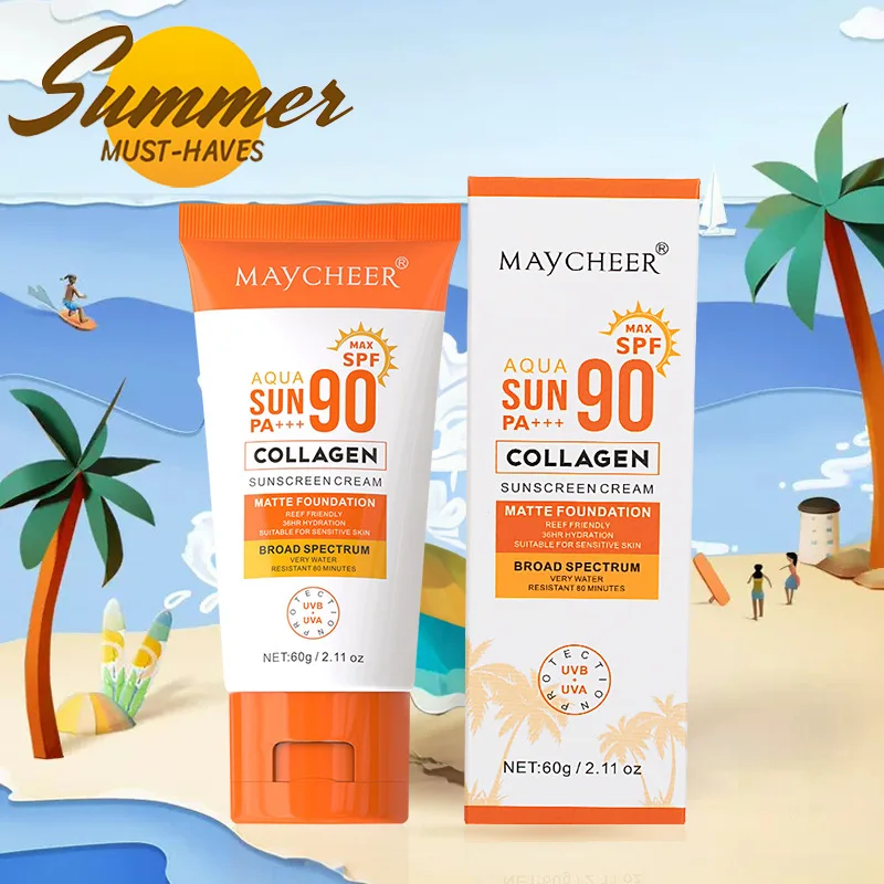 Фото MAYCHEER SPF90+ Ультрасолнцезащитное молочко для лица, летний экран UVA/UVB, легкий и нежирный увлажняющий лосьон №4