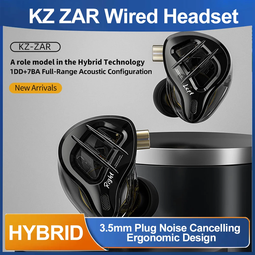 

KZ ZAR Wired Headset HYBRID Technology HiFi Headphones 3.5mm Plug Noise Cancelling Ergonomic Design for Sports Game Music Lover