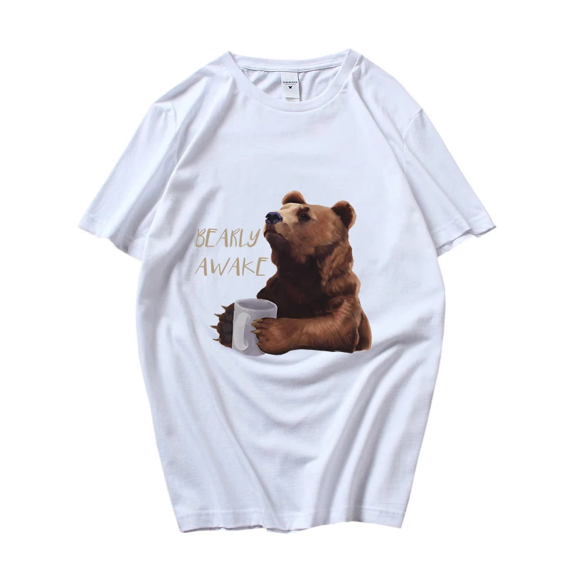 

Morning Coffee Bear Grumpy 2023 Fashion Women T Shirts High Quality Summer Cartoon Print Short Sleeve Y2k Tops Unisex Clothing