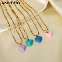 anenjery 316l stainless steel colorful enamel heart pendant necklace new fashion womens necklace party jewelry gift