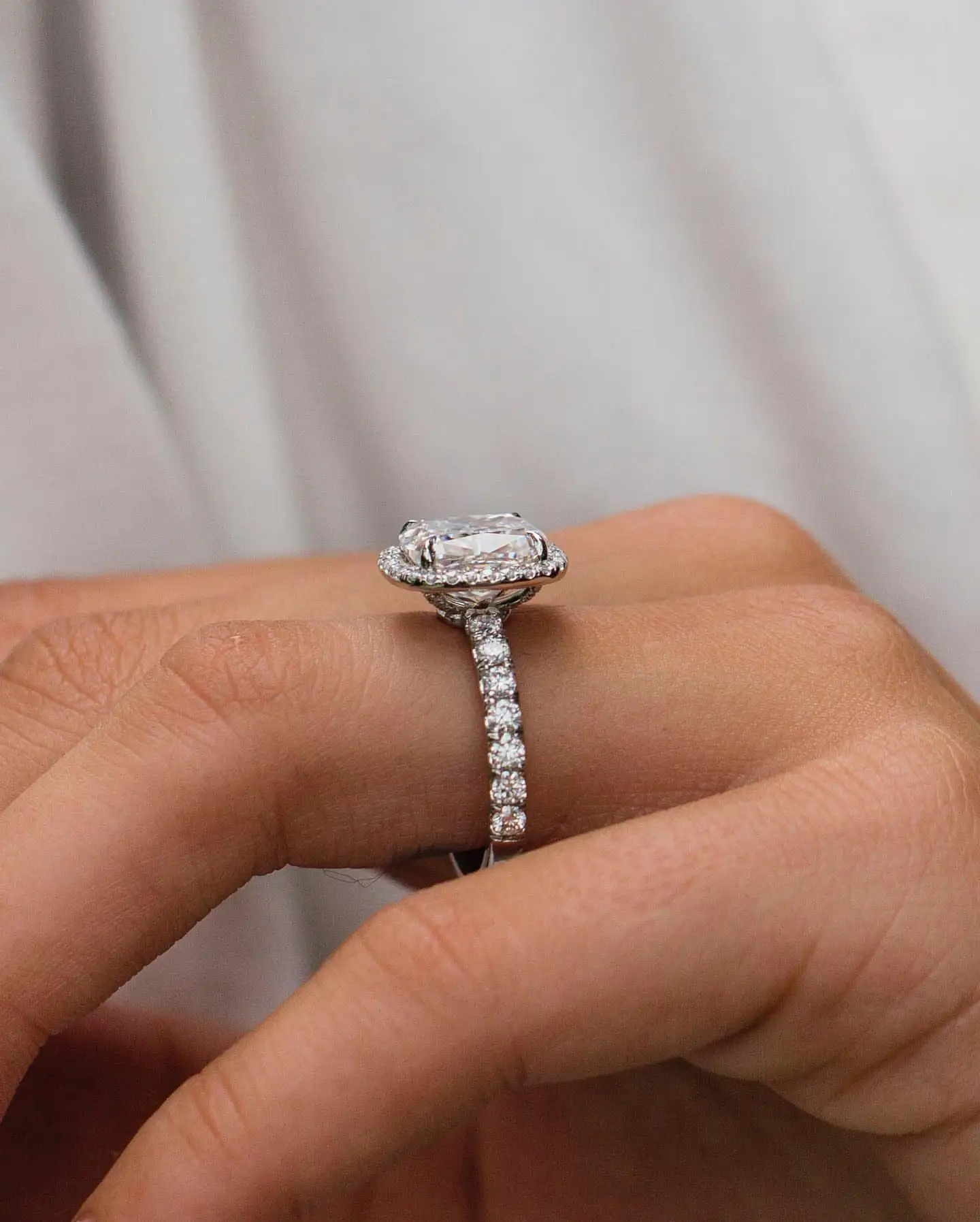 JOVOVASMILE Moissanite Diamond Engagement Ring 3.3 Carat 9.75x8.25mm Crushed Ice Hybrid Cushion 14k Gold Half Eternity Band