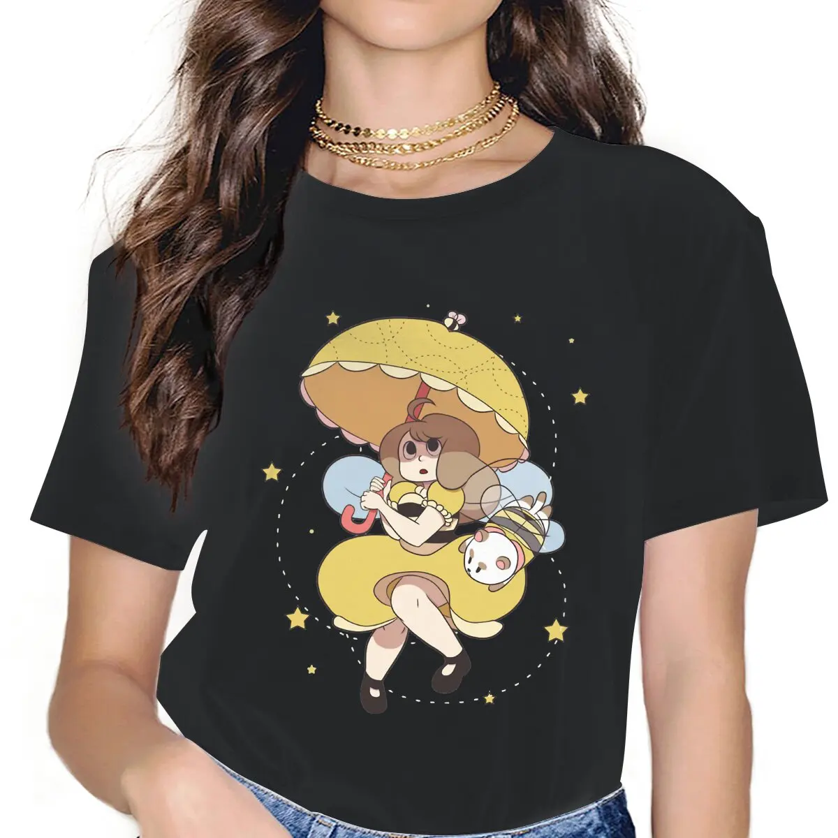 

Classic Women Tshirts Bee And Puppycat Cartoon Aesthetic Vintage Female Clothing Cotton Graphic Streetwear
