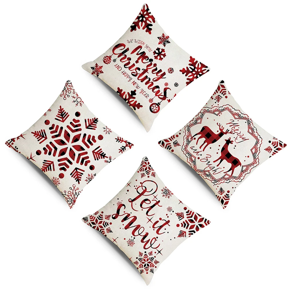 

4 Pieces Christmas Pillowcase Festival Wedding New Year Decoration Office Living Room Bedroom Cushion Cover for Kids
