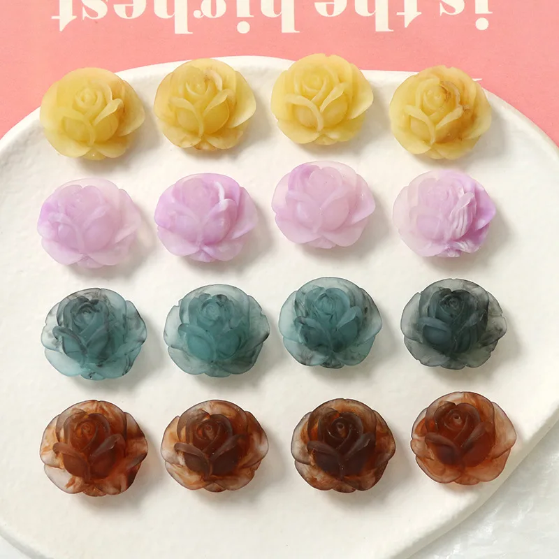 

New style 50pcs/lot matte rubber paint cartoon rose flowers shape resin cabochon beads diy jewelry earring/hair accessory