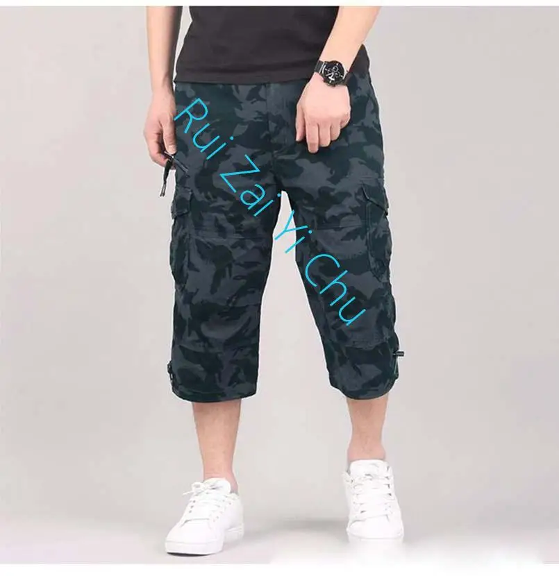 

New 100% Cotton Men's Breeches Summer Casual Multi Pocket Capri Pants Trousers Military 5Xl Cargo Shorts Army Clothing