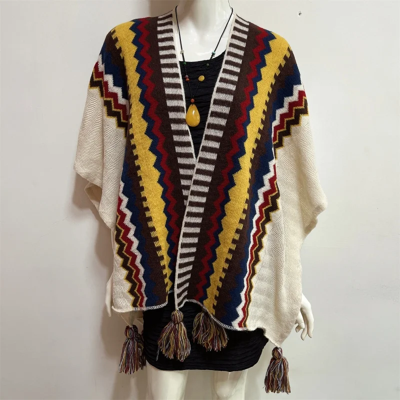 

2023 Autumn and Winter New European and American National Style Multi-Color Knitted Shawl Warm Scarf Travel Vacation Outdoor So0
