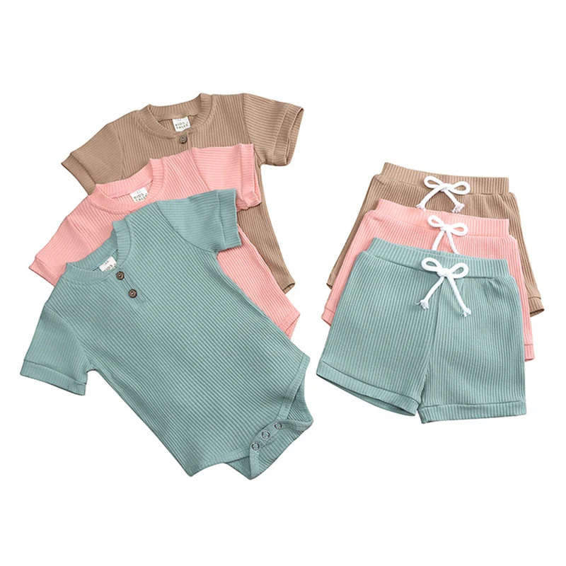 

0-2Yrs Kids Baby Boys Girls Short Sleeve Rompers + Shorts Clothing Sets Summer Kids Boys Girls Suit Clothes Children's Sets