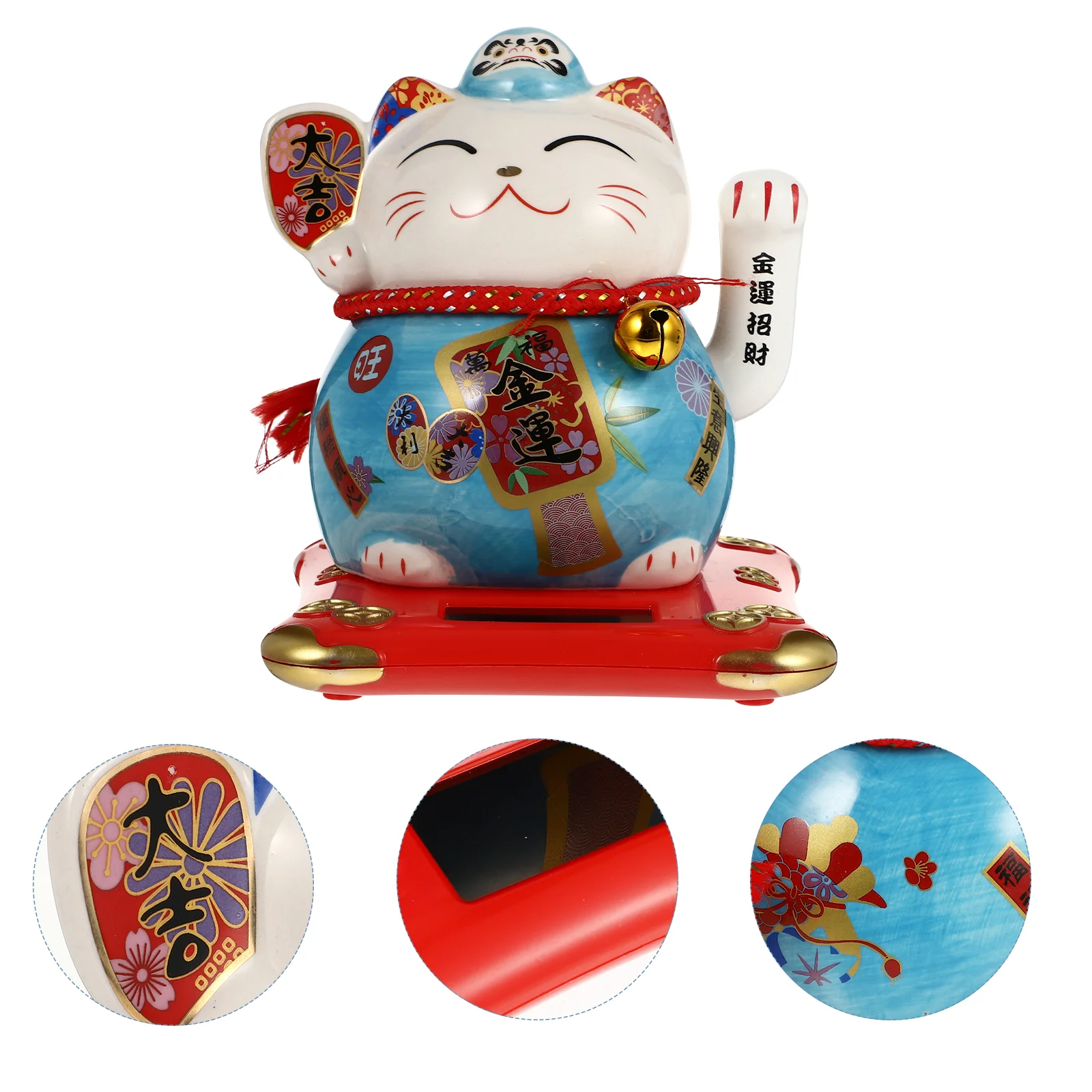 

Cat Japanese Waving Fortune Chinese Good Statue Ornament Beckoning Solar Figurine Luck Car Money Tabletop Shui Decor Feng Maneki