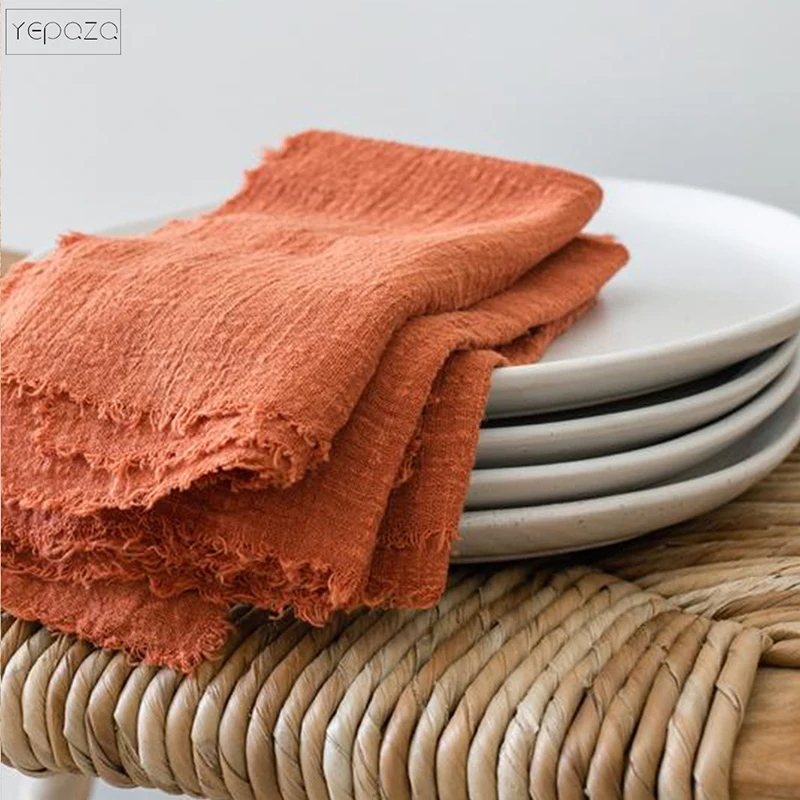 

Country Wedding 12Pcs Pure Cotton Napkin Linen Fabric Napkin Dining Table Napkin Party 32 colours Available Decoration Noel 2021