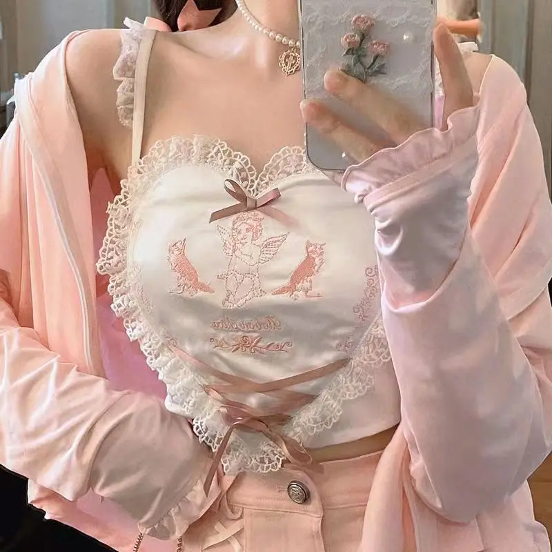 

Аниме Харадзюку кавайное бюстье майка женская розовая Лолита корсет Топы индийская эстетика Альтернативная корейская мода повседневная о...