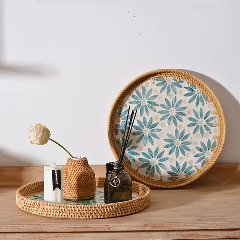 

Цветная корзина декоративная тарелка для фруктов, Ротанговые подносы ручной работы для еды, набор закусок, оболочка, круглые ювелирные изделия, розничный контейнер