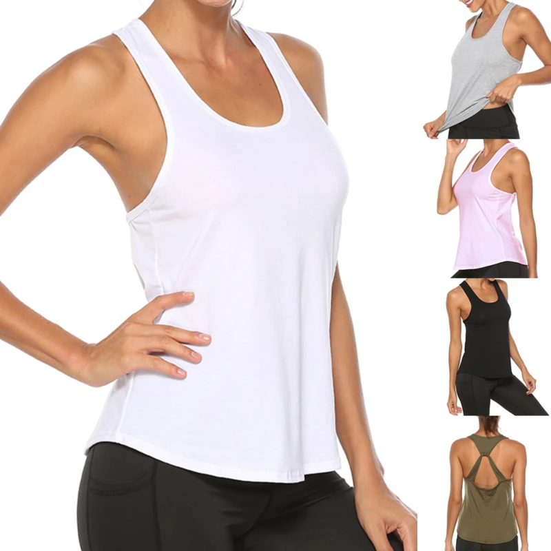

2021 Yoga Vest Sport Tank Top Women Sleeveless Backless Cross Gym Tops Athletic Fitness Vest Dry Fit T-shirt Workout Shirt