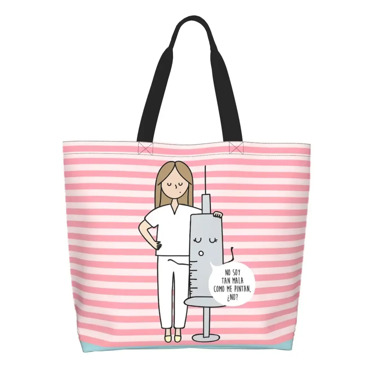 

Funny Printing Cartoon Nurse Shopping Tote Bag Portable Canvas Shoulder Shopper Health Care Nursing Handbag