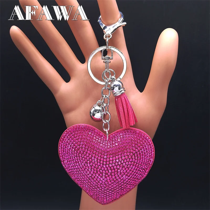 

Fashion Love Heart Crystal Keychain for Woman Silver Color Tassel Bag Charm Jewelry Mother's Day Gift KXHK33S01