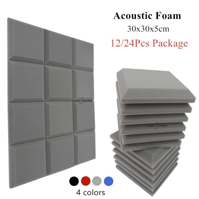 

12/24Pcs 30x30x5cm Acoustic Foam Studio Soundproof Foam Wedge Studio KTV Room Sound Absorption Sponge Flat Pad Wall Panels