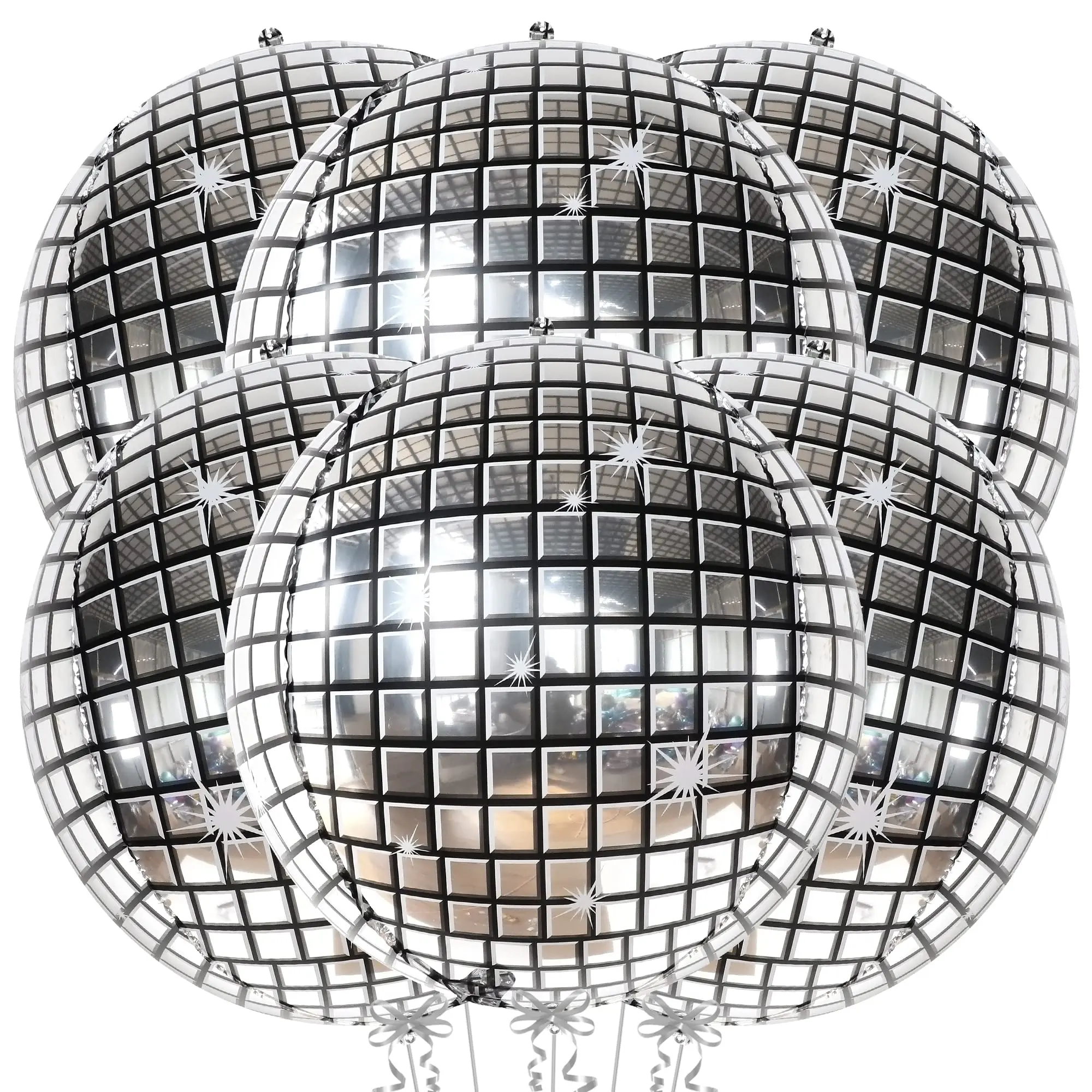 

6Pcs/Set Silver Disco Ball Mylar Balloons Large 4D Giant Round Foil Balloon 70s 80s Disco Birthday Bachelorette Party Decoration